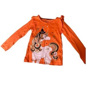 Spooky Night Halloween Unicorn Top Girls XS (4) Long Sleeve Orange Glitter Tee
